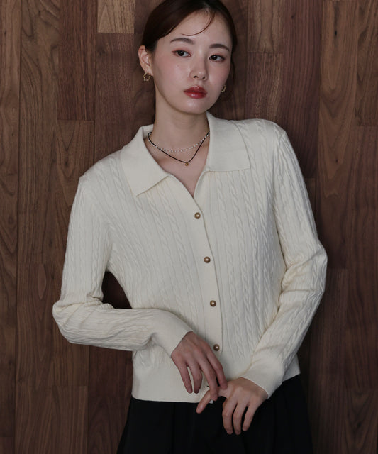 ゴールドボタンケーブルニットカーディガン[ J by blue ]