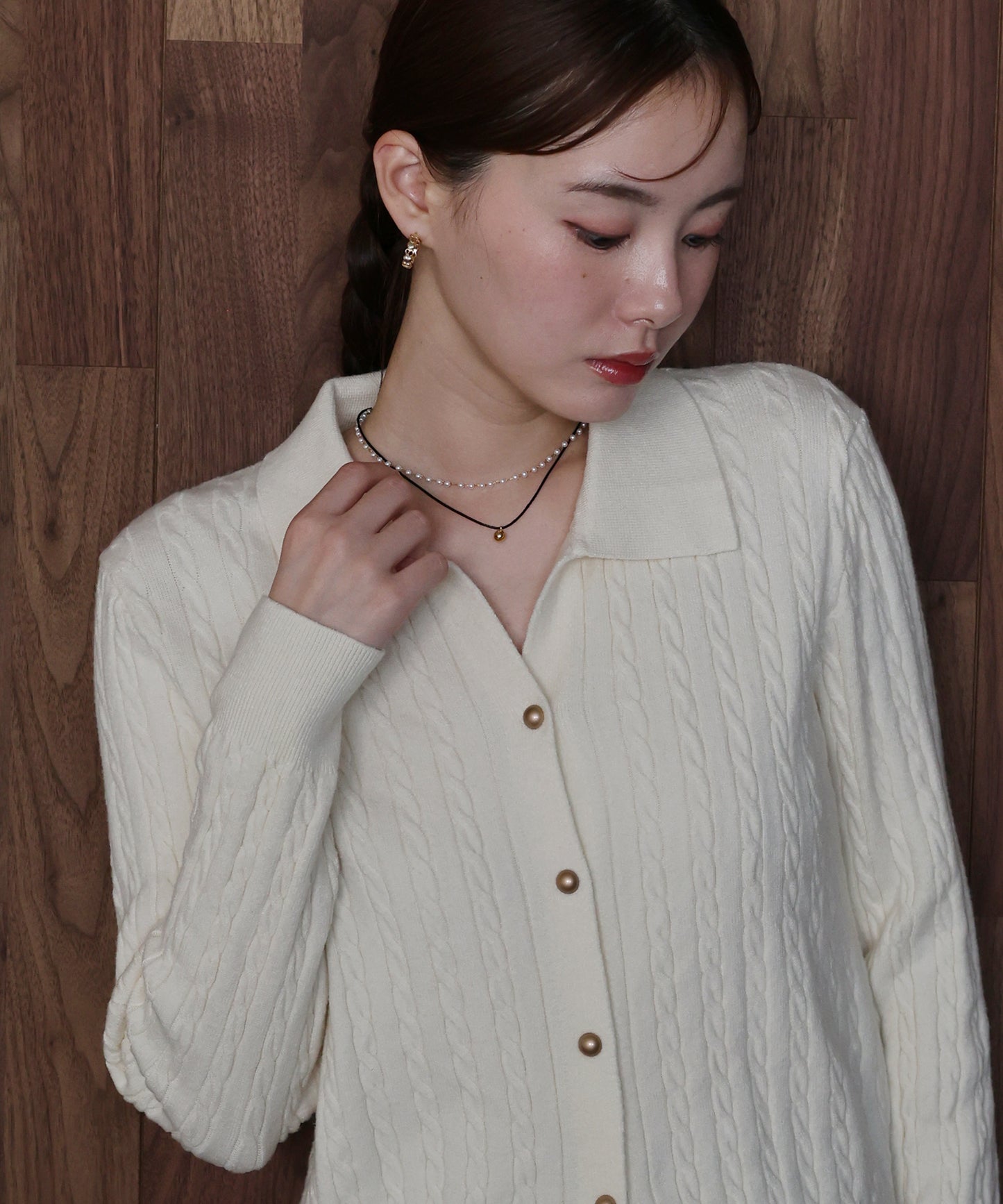 ゴールドボタンケーブルニットカーディガン[ J by blue ]