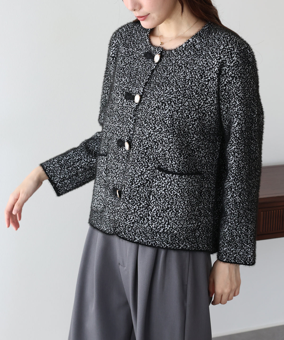 【早割5％OFF】ループボタンシャギーニットジャケット