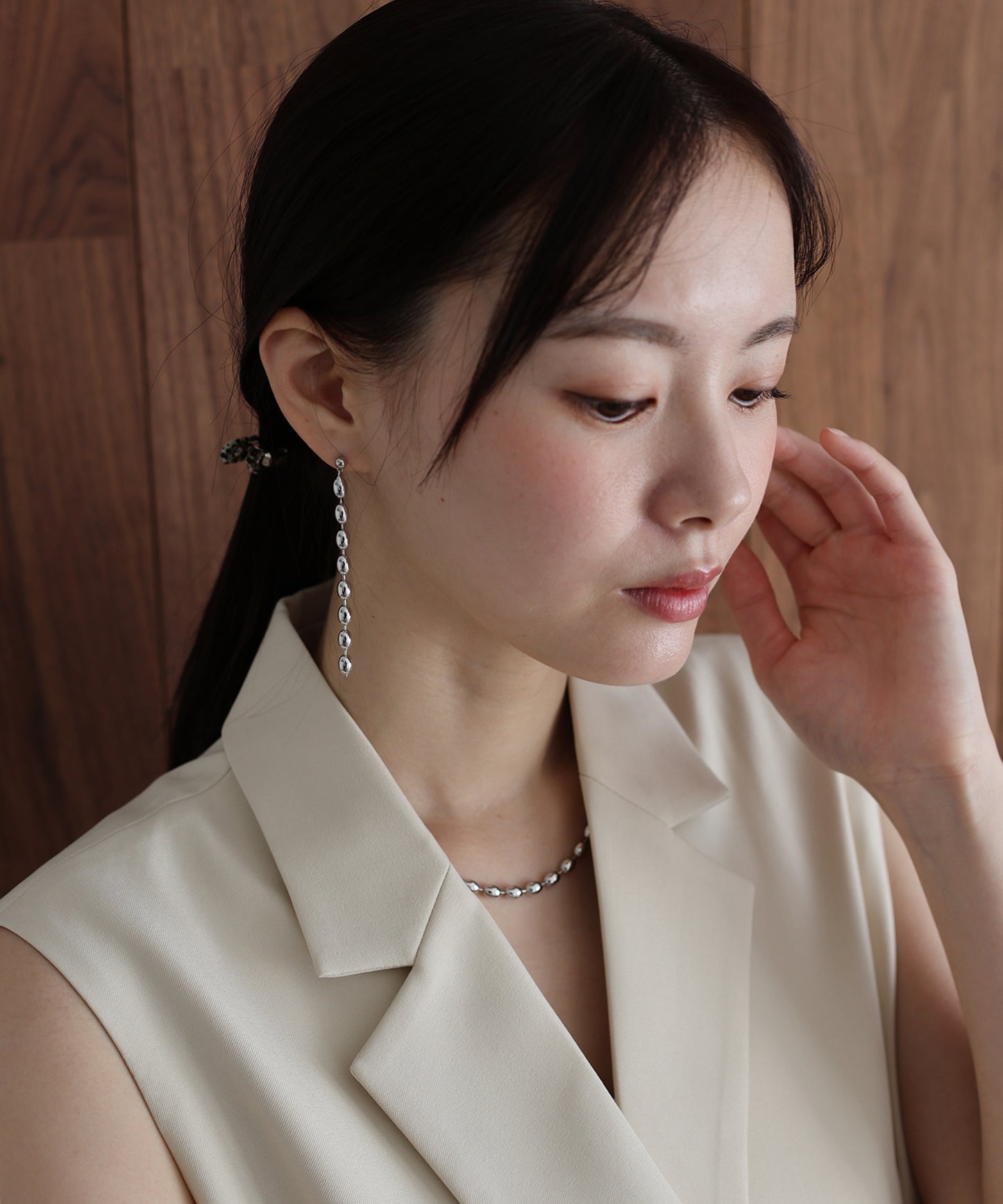 オーバルボールチェーンピアス / ニッケルフリー