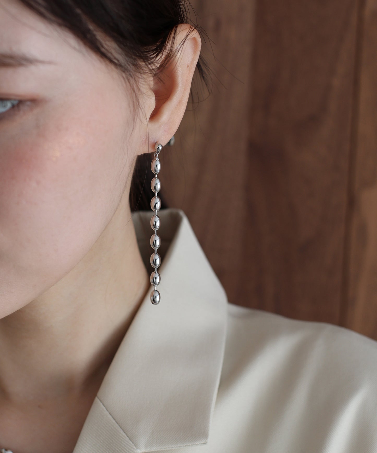 オーバルボールチェーンピアス / ニッケルフリー