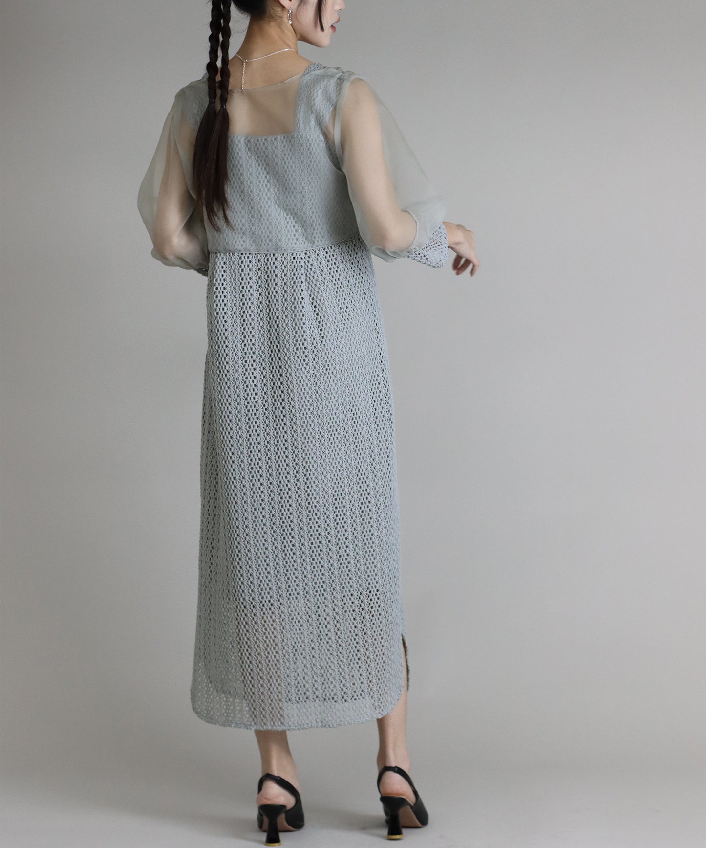 【TIME SALE】リボンデザインシアーボレロ＆クロシェレースドレス