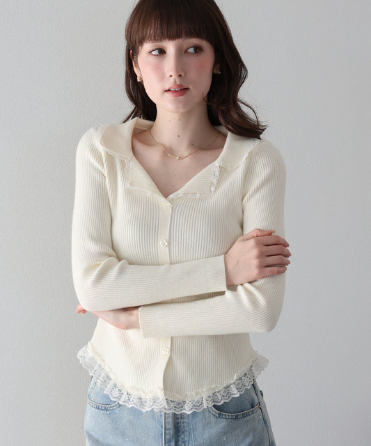 【早割5％OFF】レース襟ドッキングニット