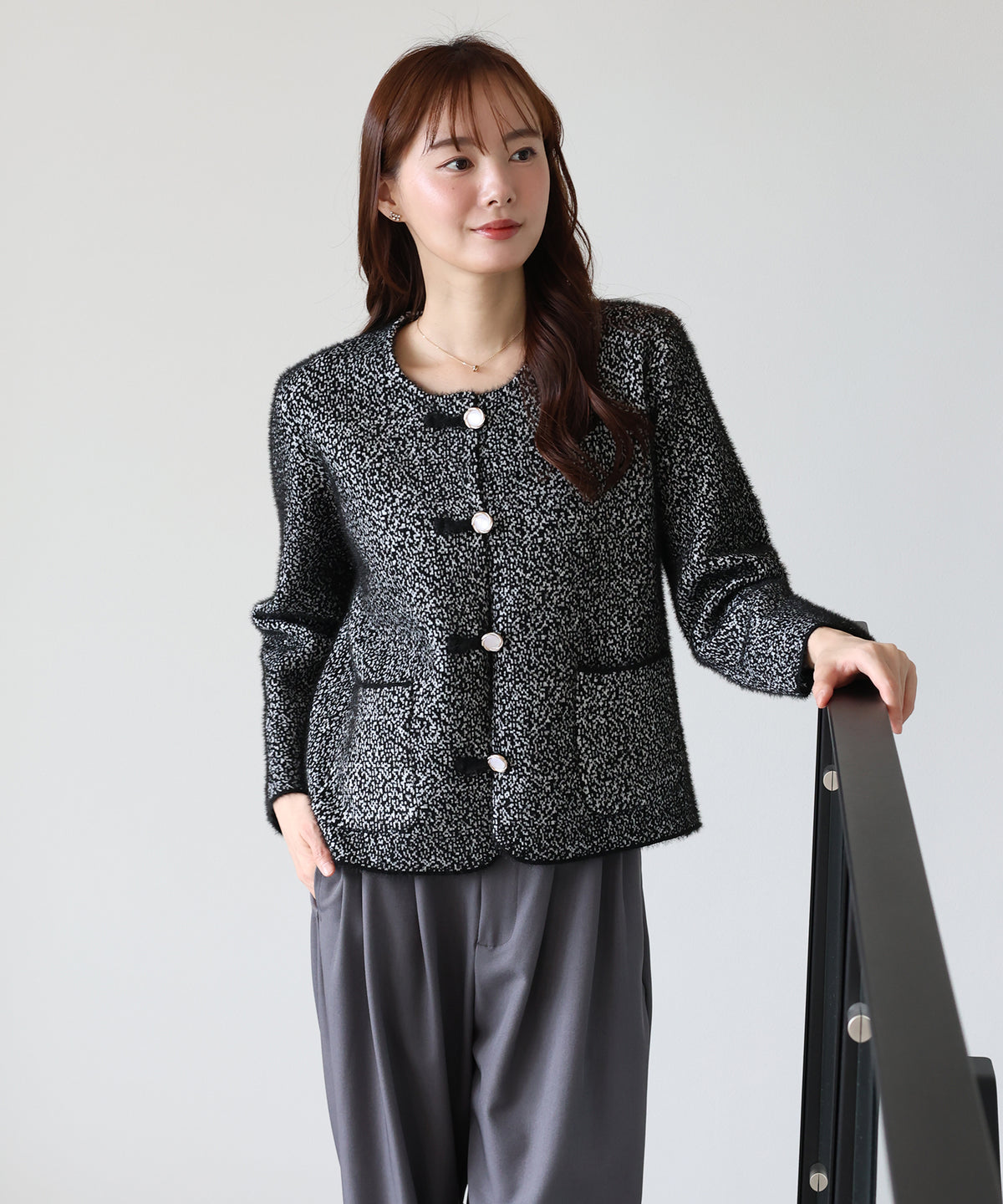 【早割5％OFF】ループボタンシャギーニットジャケット