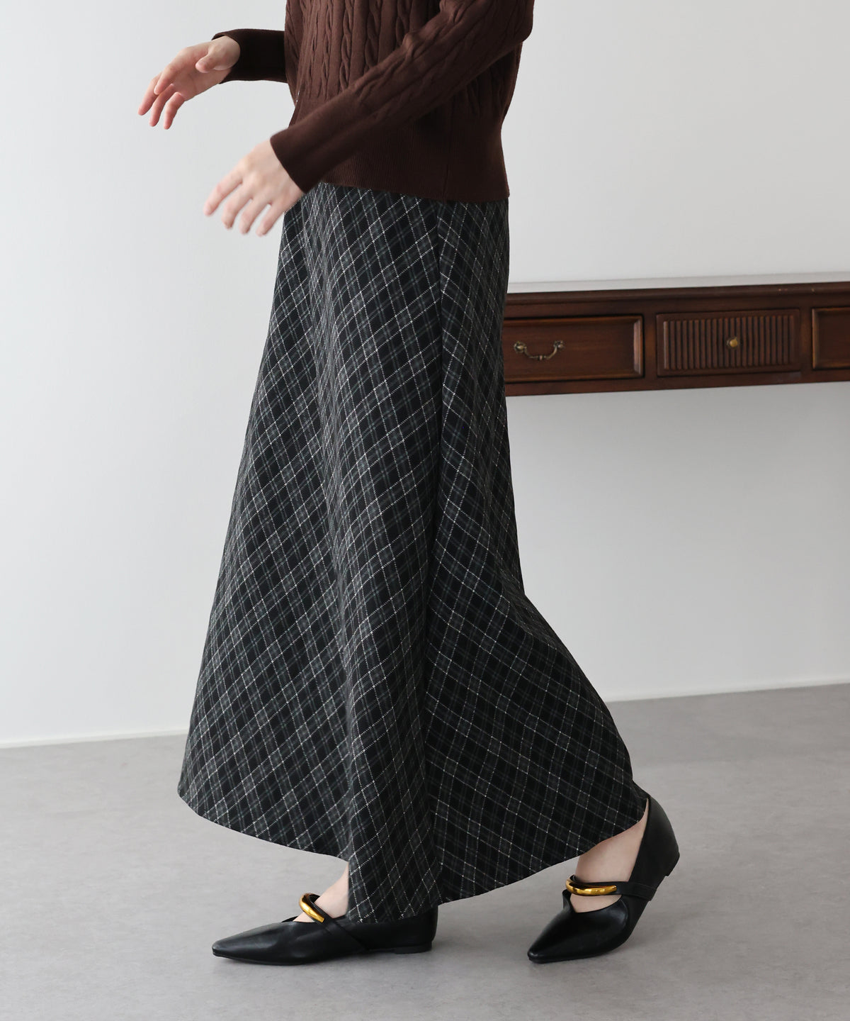【早割5％OFF】バイアスチェックフレアスカート