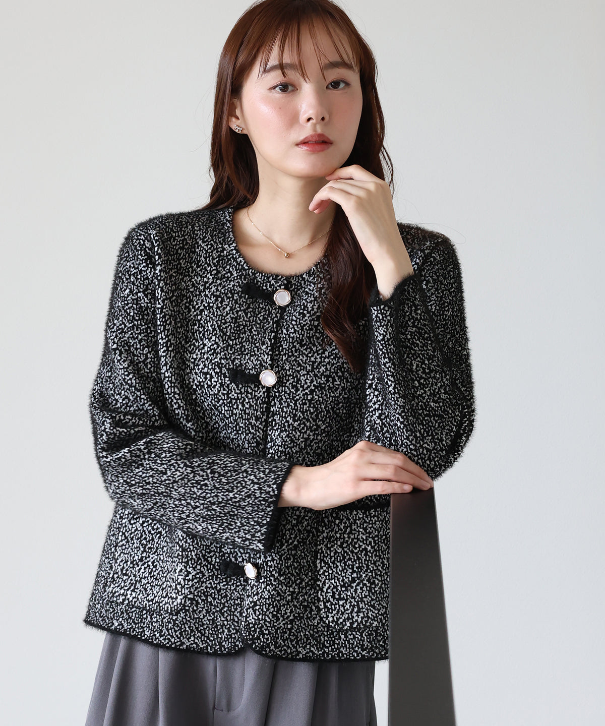 【早割5％OFF】ループボタンシャギーニットジャケット