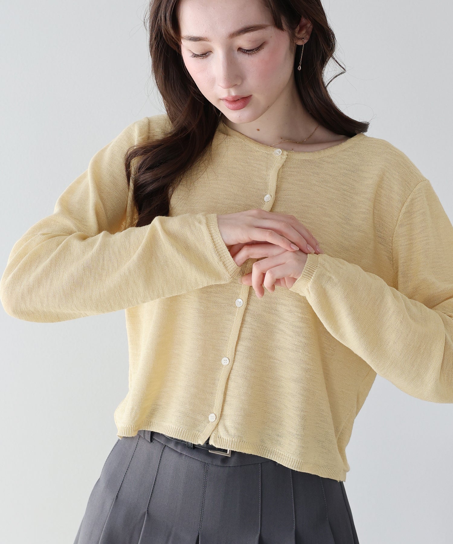 Sono ブルー バックハイブリッドシアーニットカーディガン サマーカーディガン AZUL BY MOUSSY | シアーニットカーディガン (カーディガン ) |SHEL