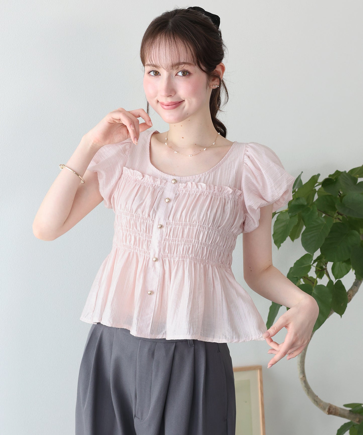【早割5％OFF】シアーストライプシャーリングブラウス【メール便】
