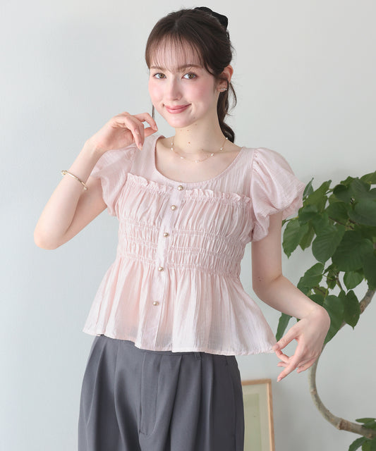 【早割5％OFF】シアーストライプシャーリングブラウス【メール便】