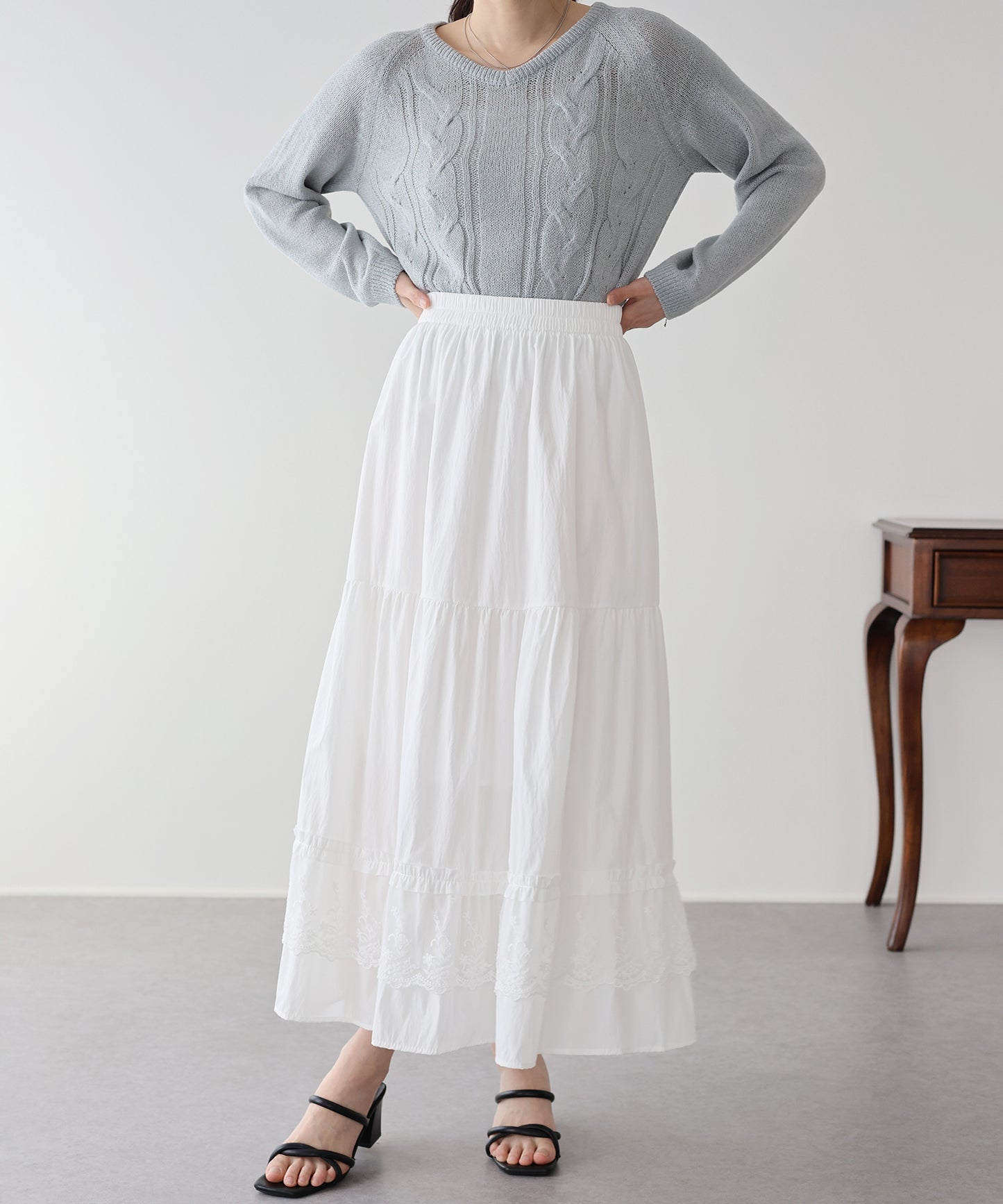 【早割5％OFF】レースティアードスカート