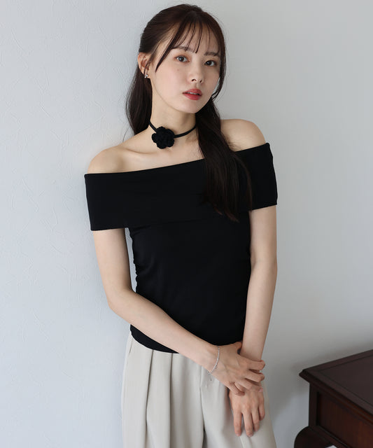 【SALE】フラワータイセットオフショルダートップス