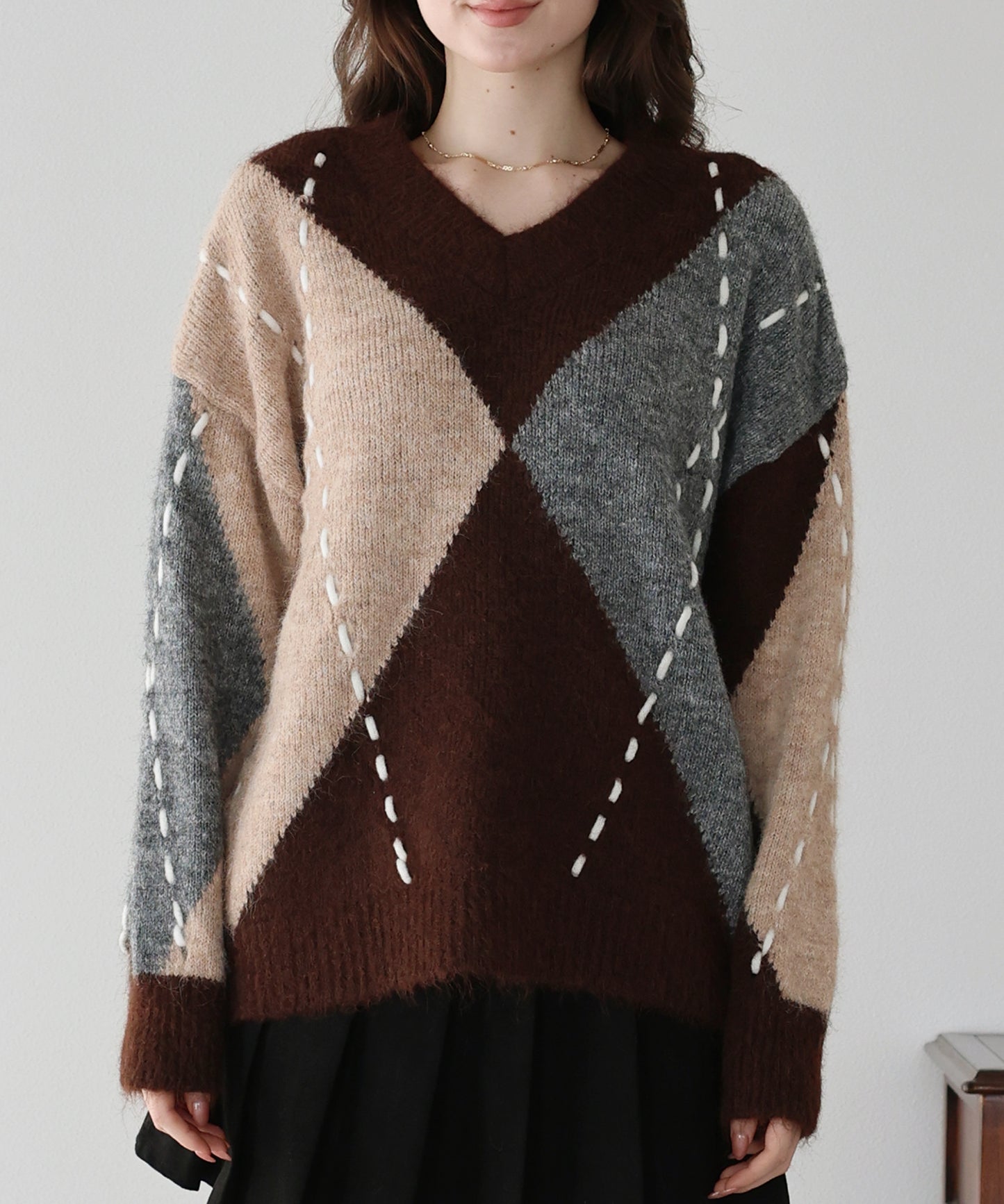 アーガイル柄ルーズニット