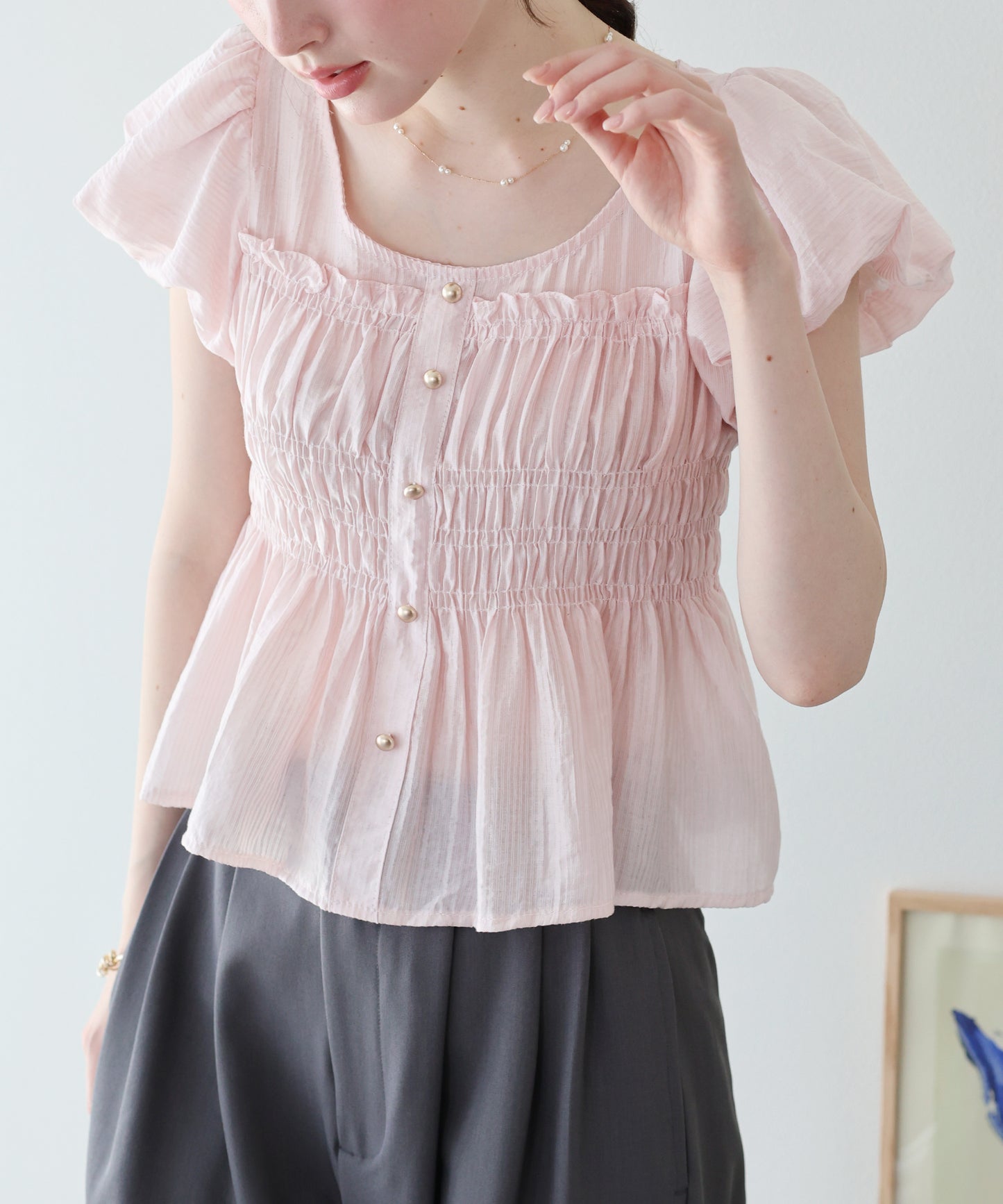 【早割5％OFF】シアーストライプシャーリングブラウス【メール便】