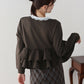 【早割5％OFF】レースカラーフリルヘムカットソー