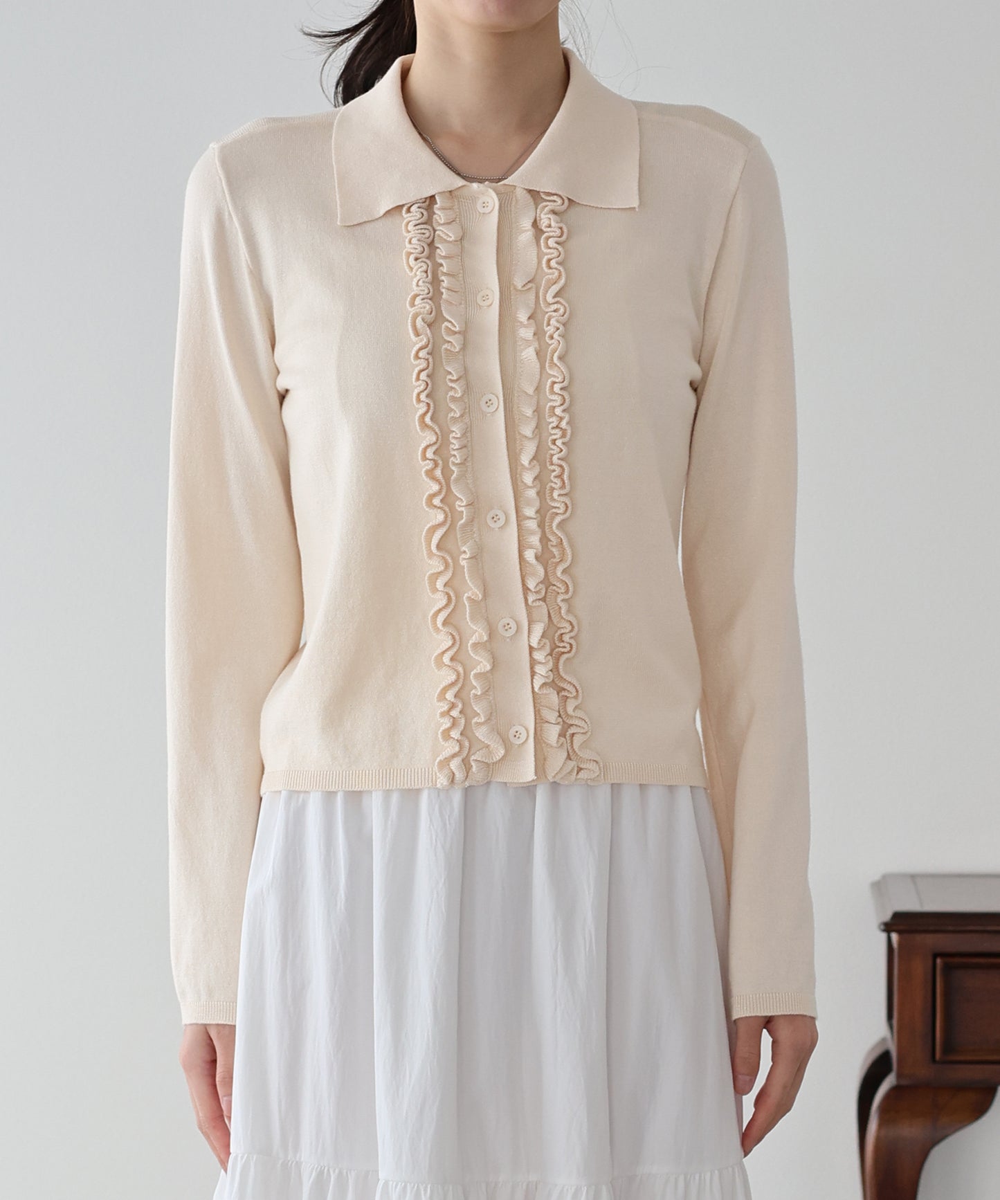 フロントフリルポロカーディガン
