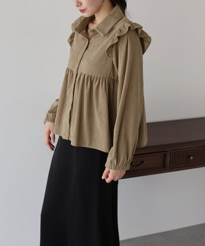 コーデュロイペプラムブラウス