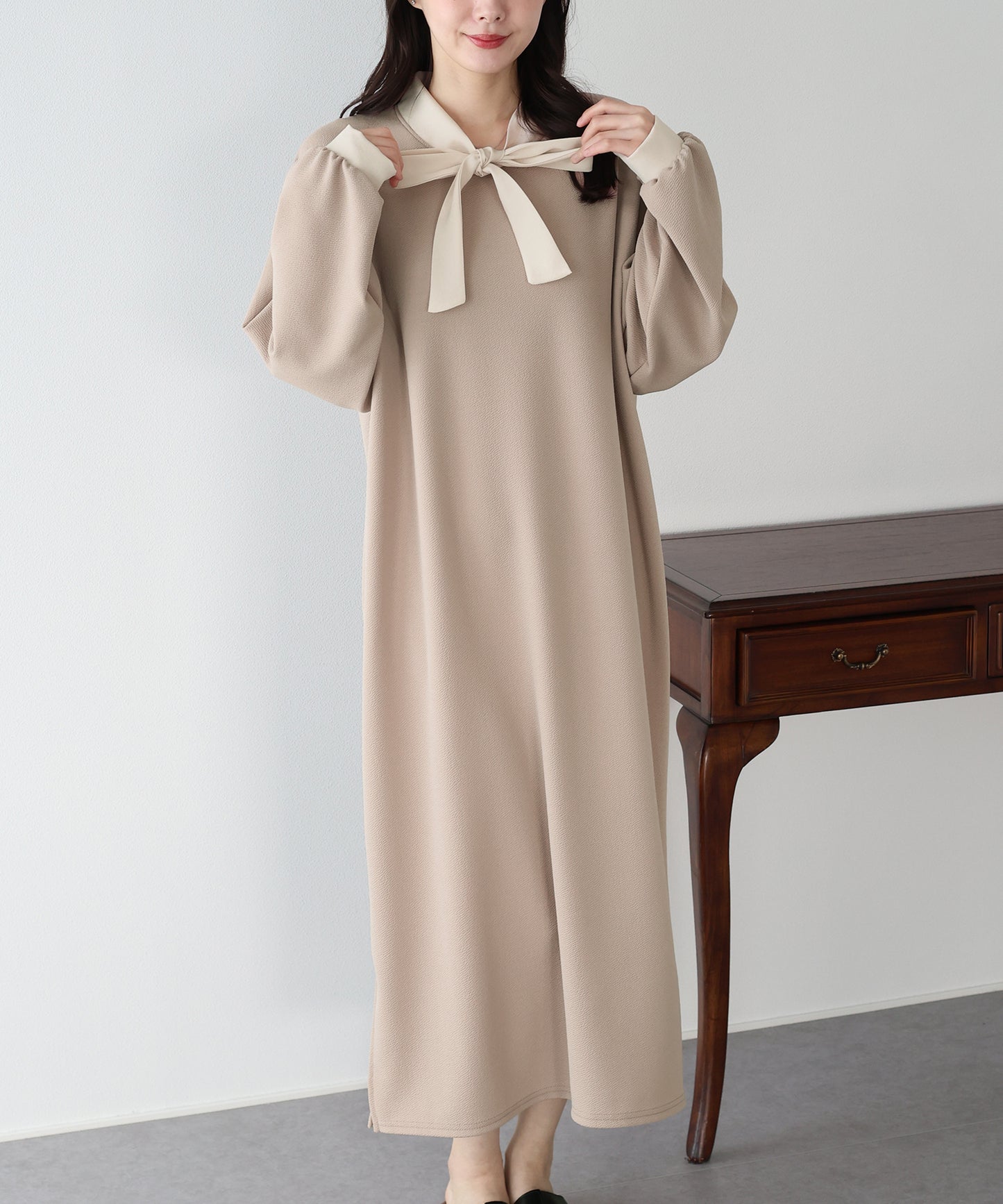 【早割5％OFF】バイカラーボウタイワンピース