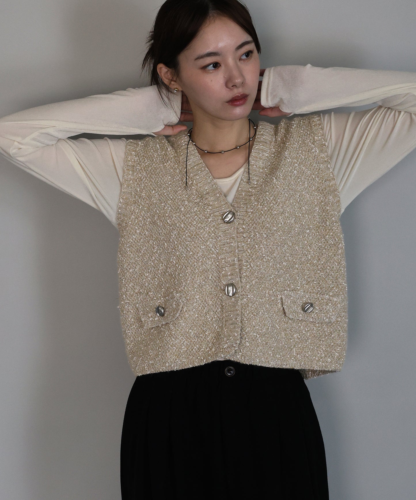 【早割5％OFF】ニュアンスボタンメランジニットベスト[ J by blue ]