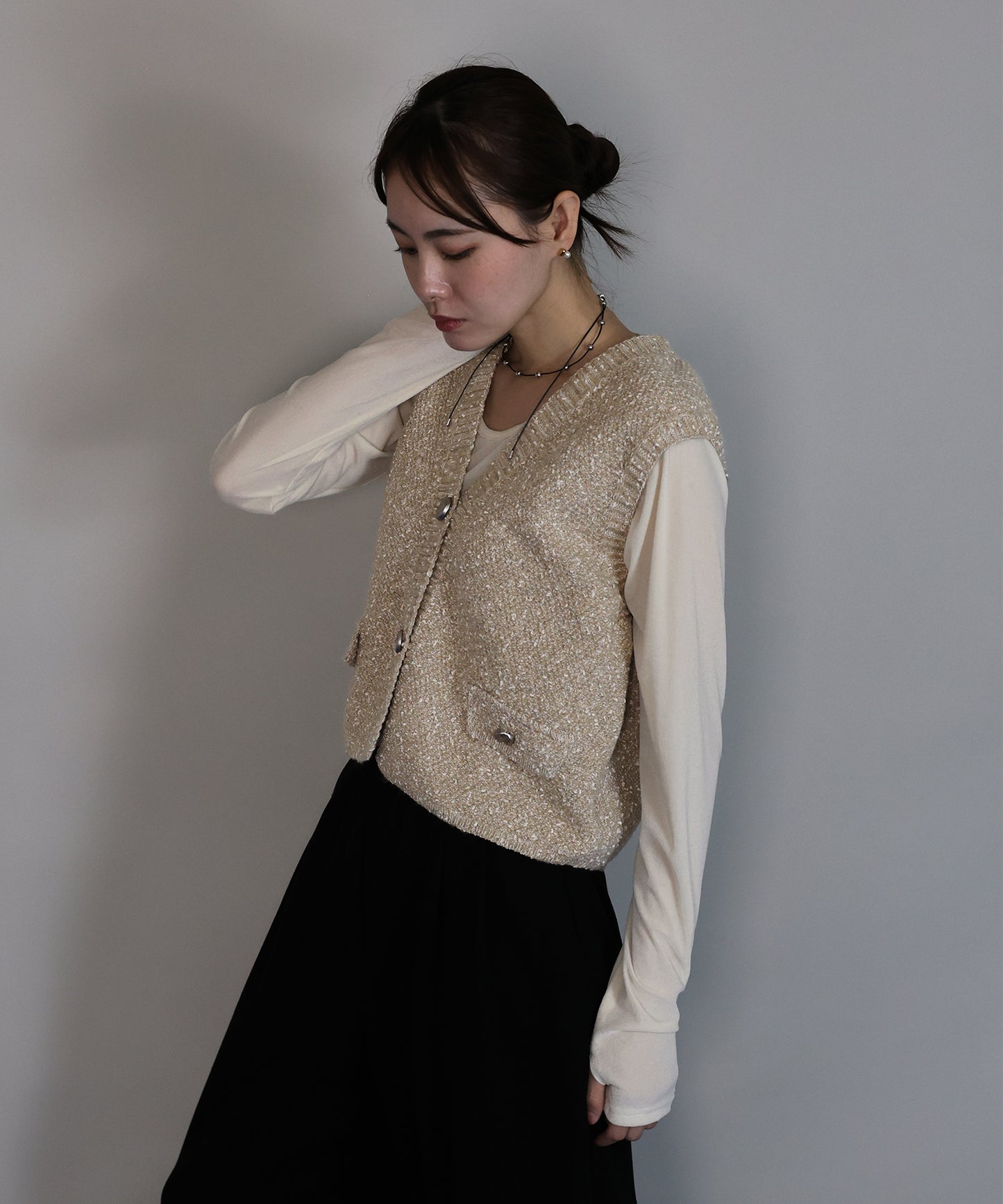 【早割5％OFF】ニュアンスボタンメランジニットベスト[ J by blue ]