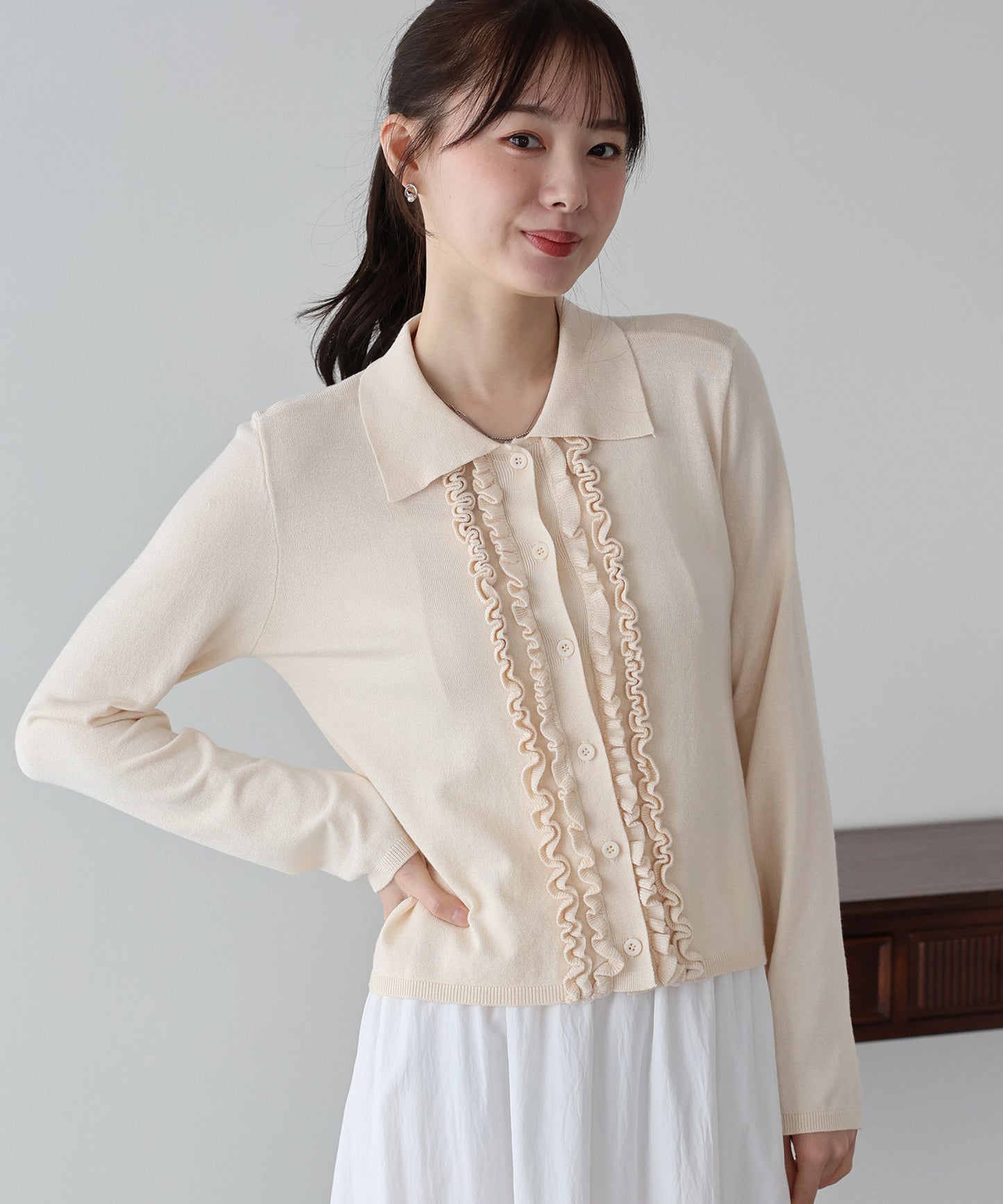 フロントフリルポロカーディガン