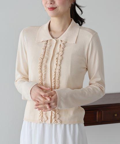 【早割5％OFF】フロントフリルポロカーディガン