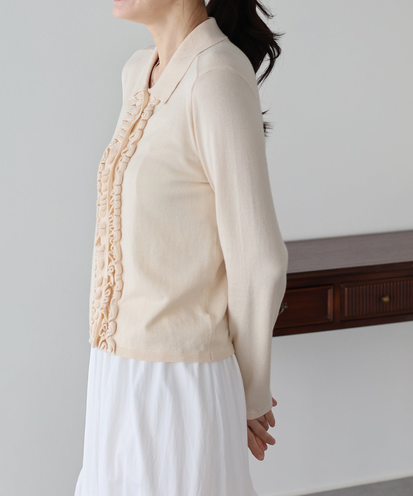 フロントフリルポロカーディガン