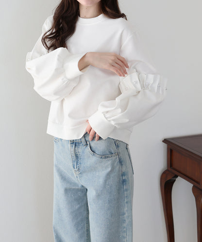 【早割5％OFF】ギャザースリーブパールスウェット