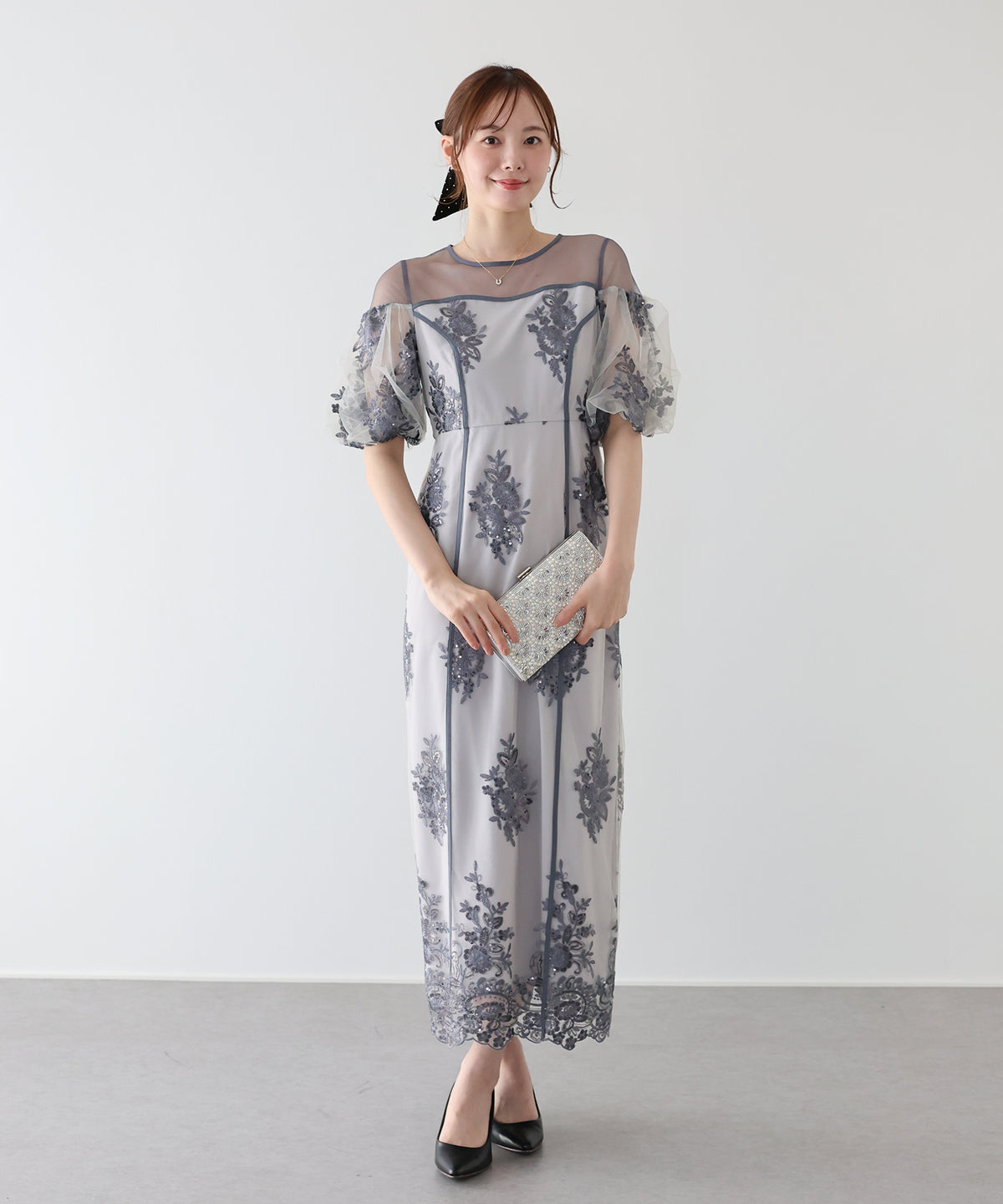 【早割5％OFF】スパンコール刺繍シアードレス