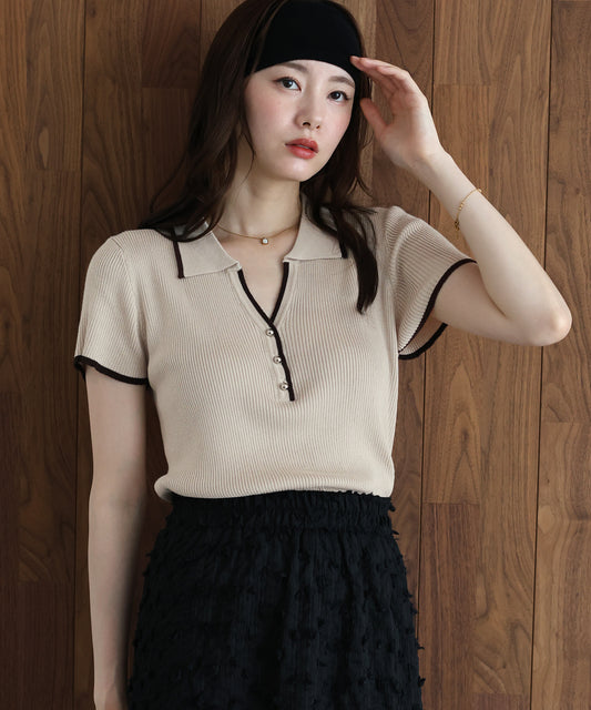 【早割5％OFF】バイカラースキッパーポロニット【メール便】