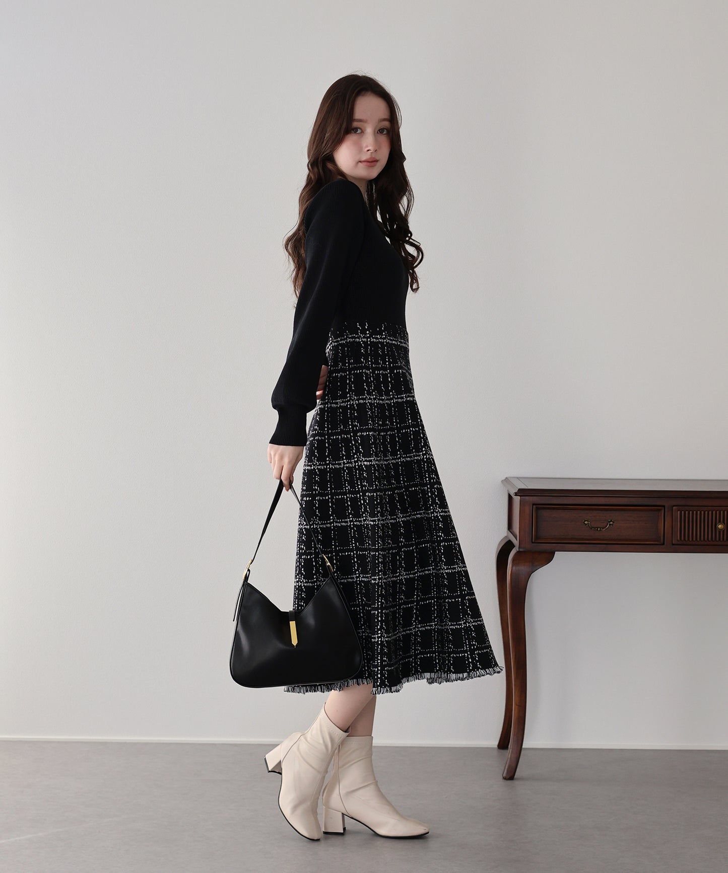 選べる2丈・チェックジャガードニットワンピース