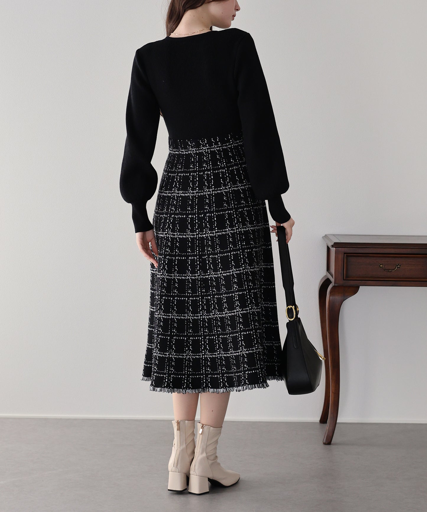 選べる2丈・チェックジャガードニットワンピース