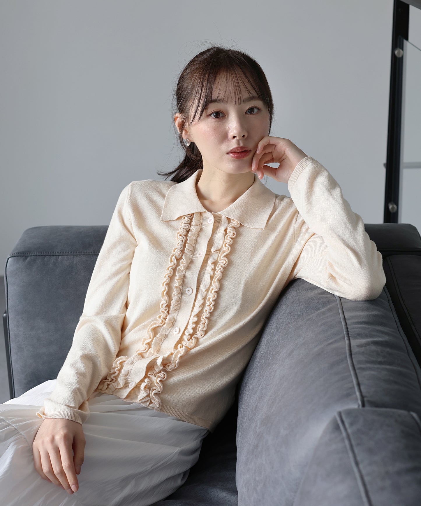 フロントフリルポロカーディガン