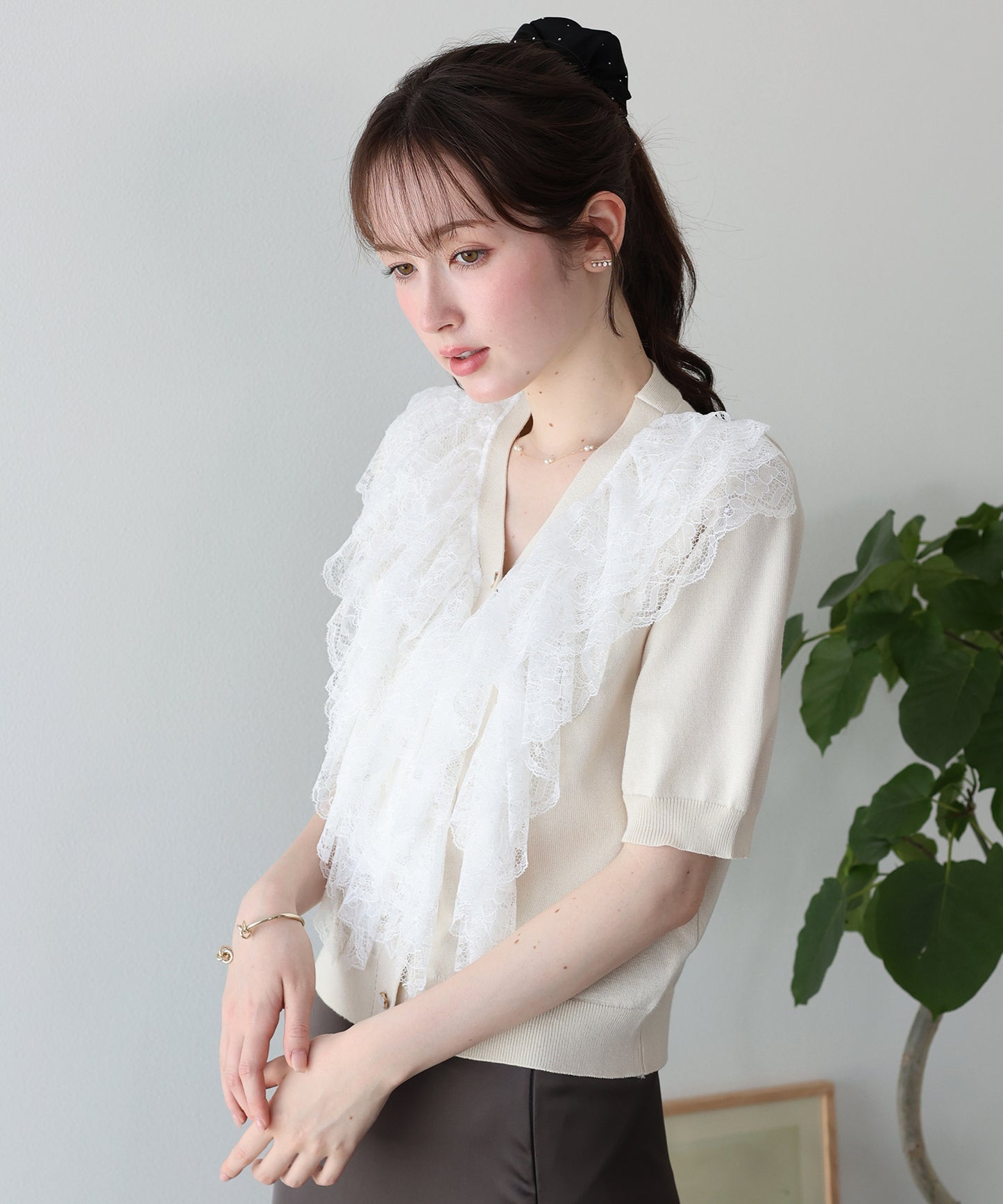 【早割5％OFF】レースフリルショートスリーブカーディガン【メール便】