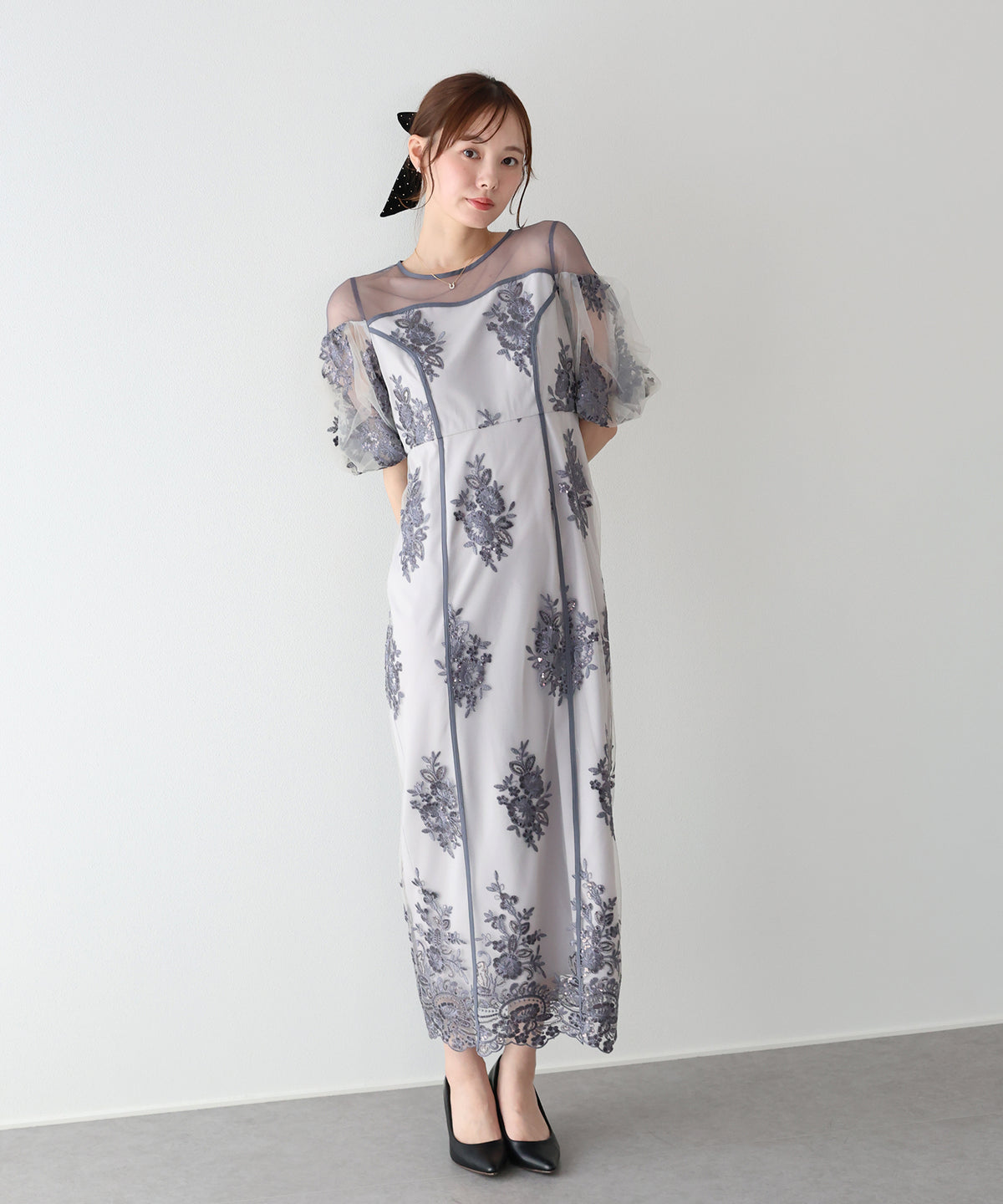 【早割5％OFF】スパンコール刺繍シアードレス