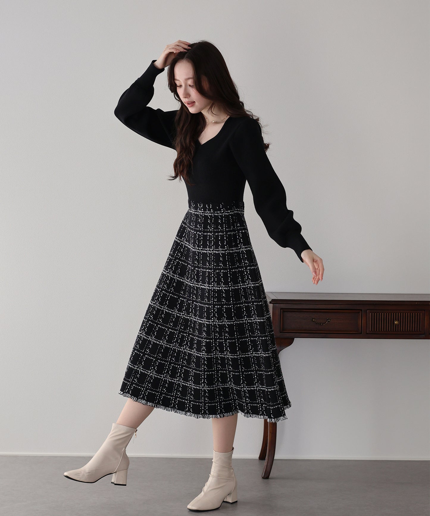 選べる2丈・チェックジャガードニットワンピース