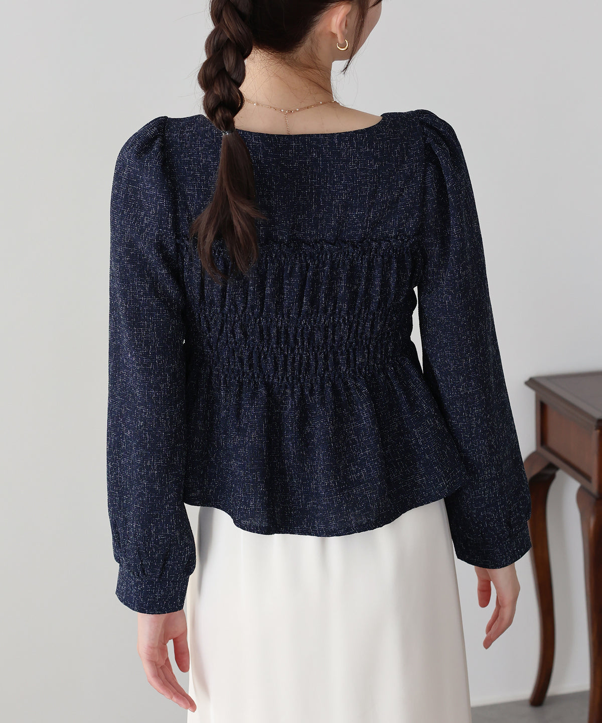 【早割5％OFF】《2サイズ展開》ツイードペプラムブラウス