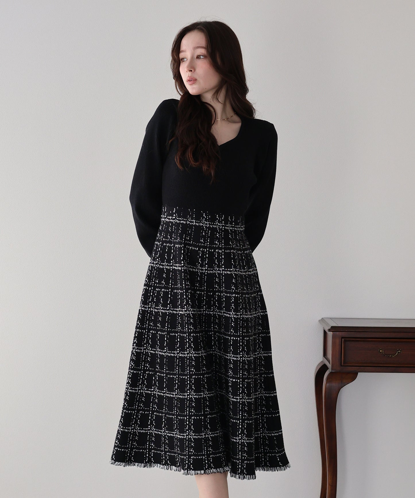選べる2丈・チェックジャガードニットワンピース