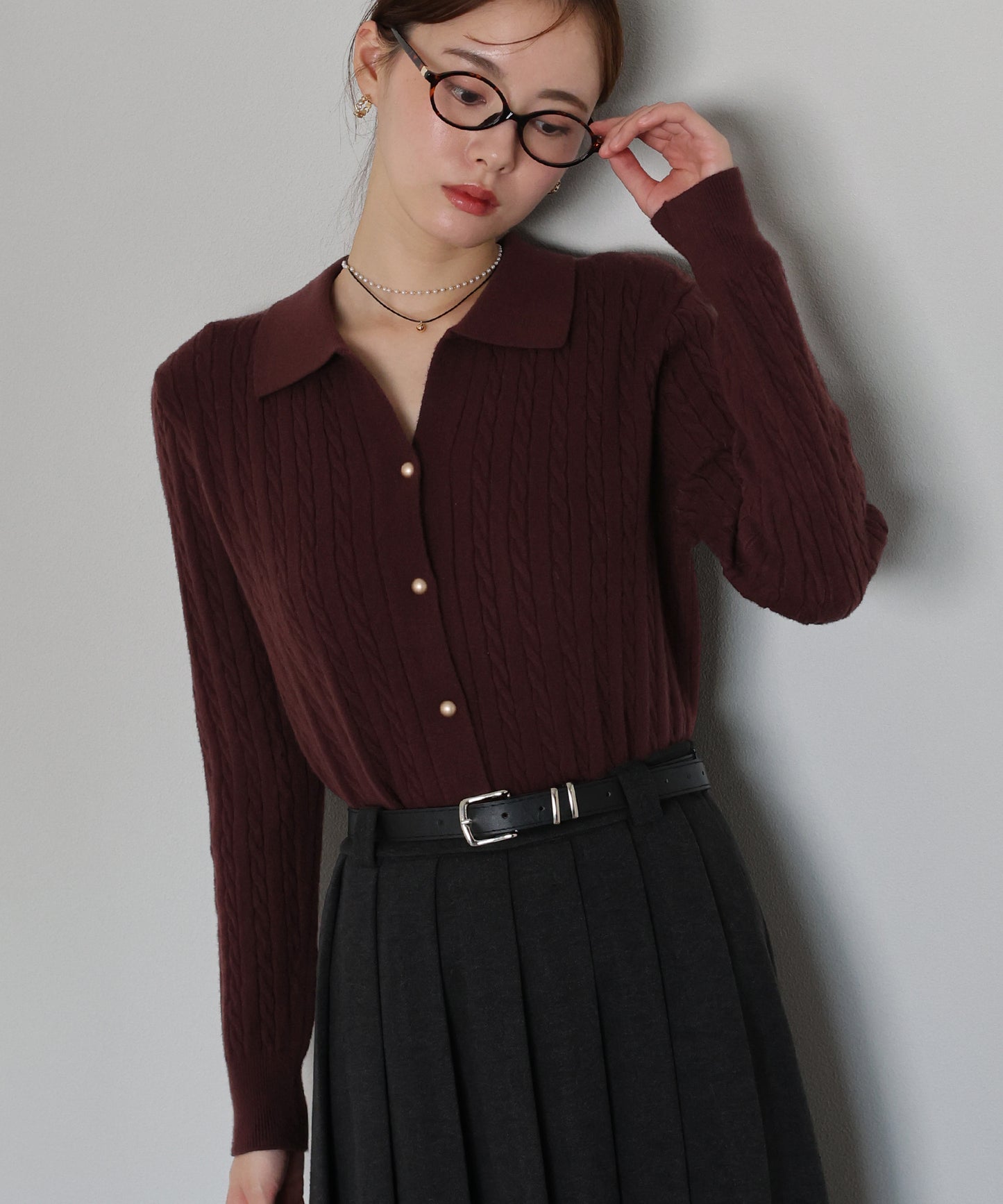 ゴールドボタンケーブルニットカーディガン[ J by blue ]