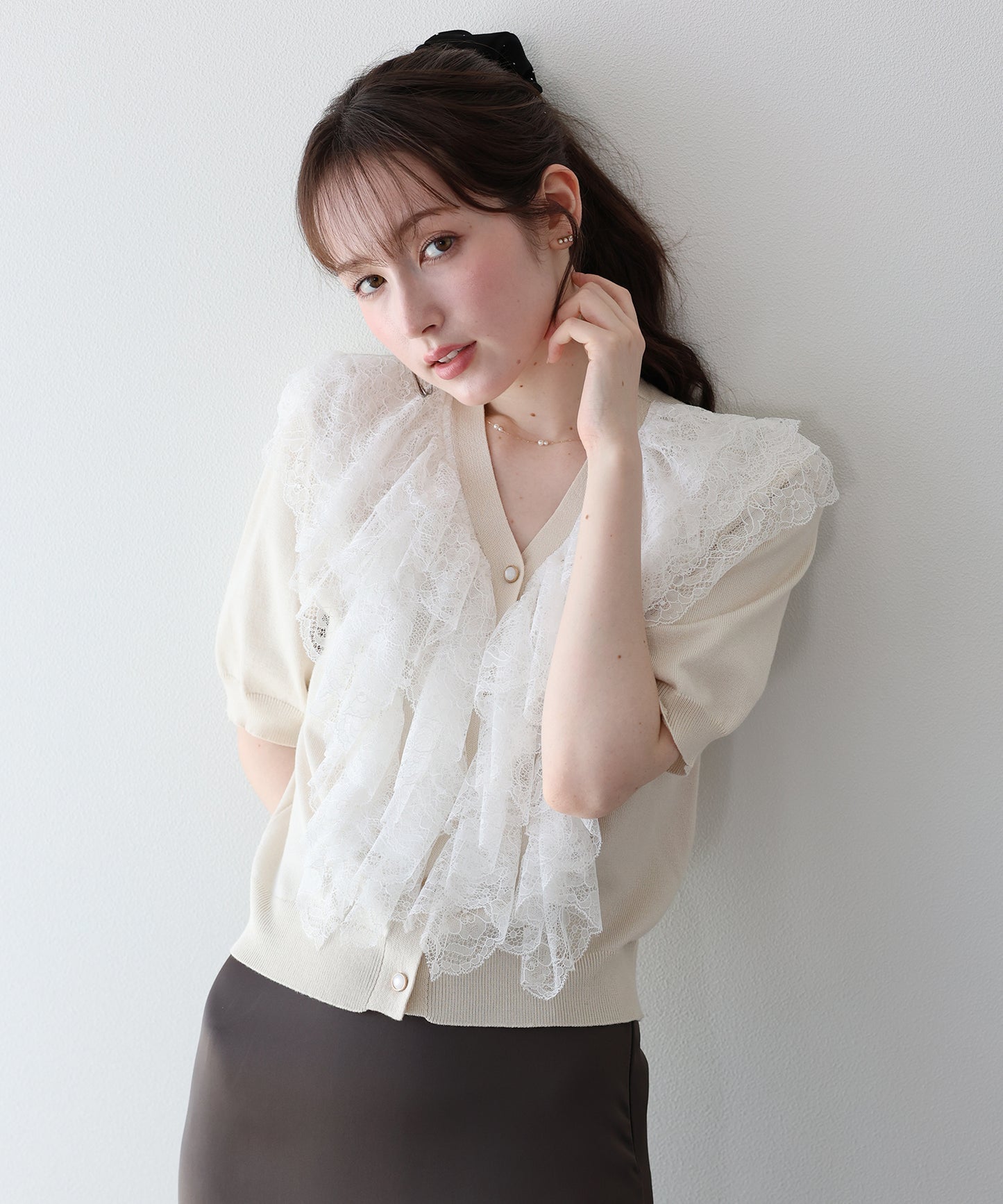 【早割5％OFF】レースフリルショートスリーブカーディガン【メール便】