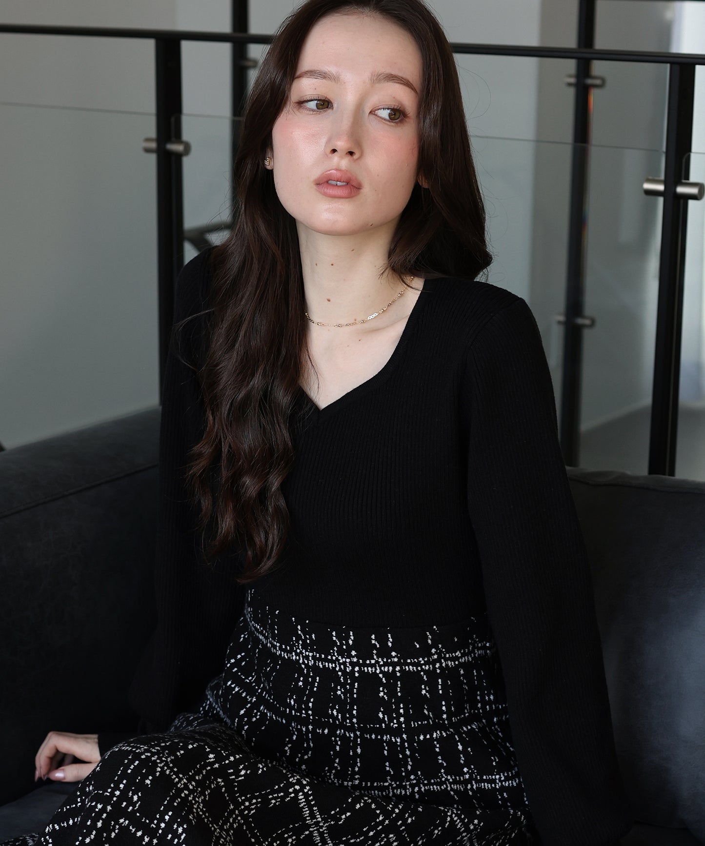 選べる2丈・チェックジャガードニットワンピース