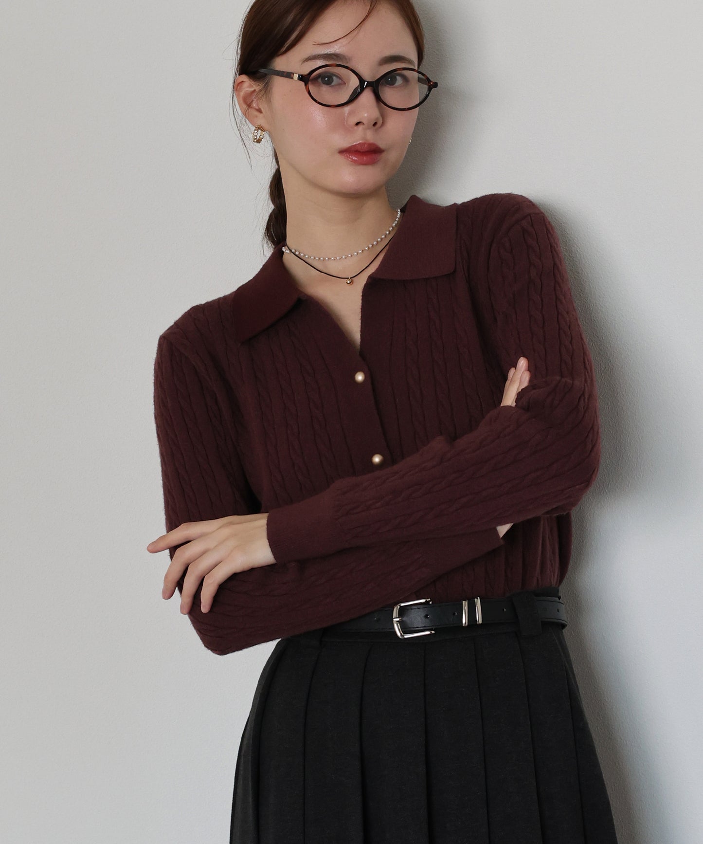 ゴールドボタンケーブルニットカーディガン[ J by blue ]