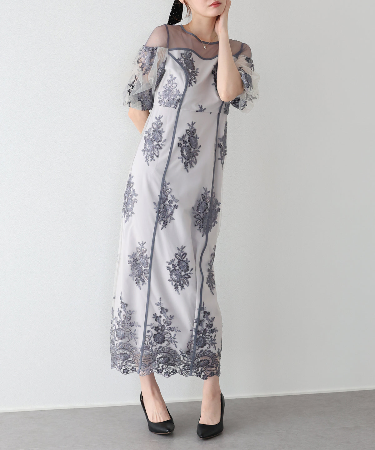 【早割5％OFF】スパンコール刺繍シアードレス