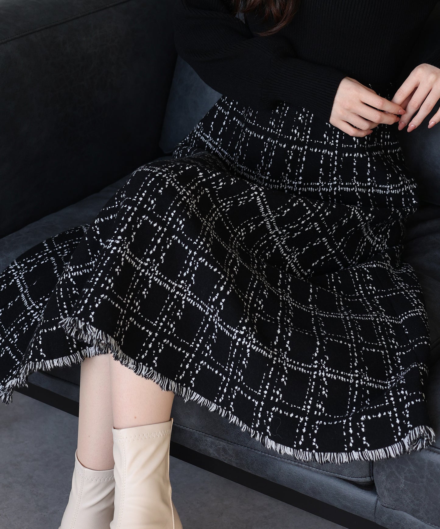 選べる2丈・チェックジャガードニットワンピース