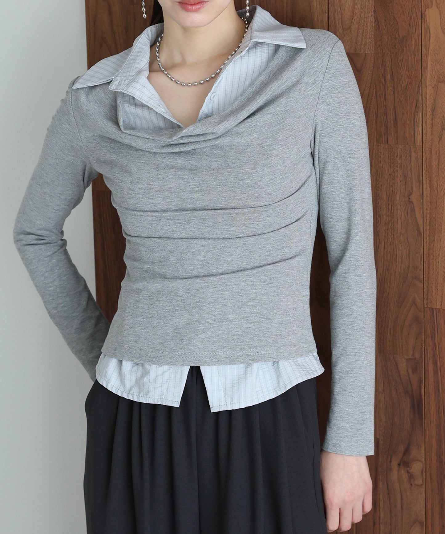 シャツレイヤードドレープトップス【ネコポス】