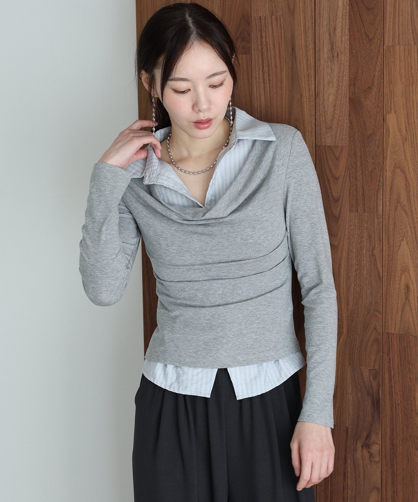 シャツレイヤードドレープトップス【ネコポス】