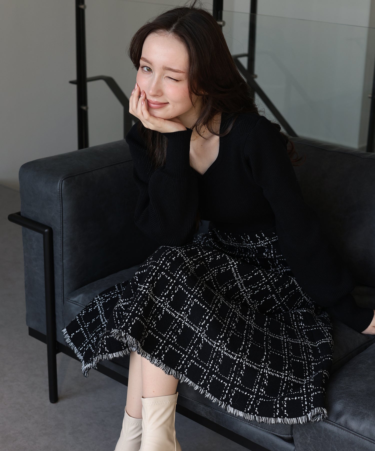 選べる2丈・チェックジャガードニットワンピース – BLUE ONLINE