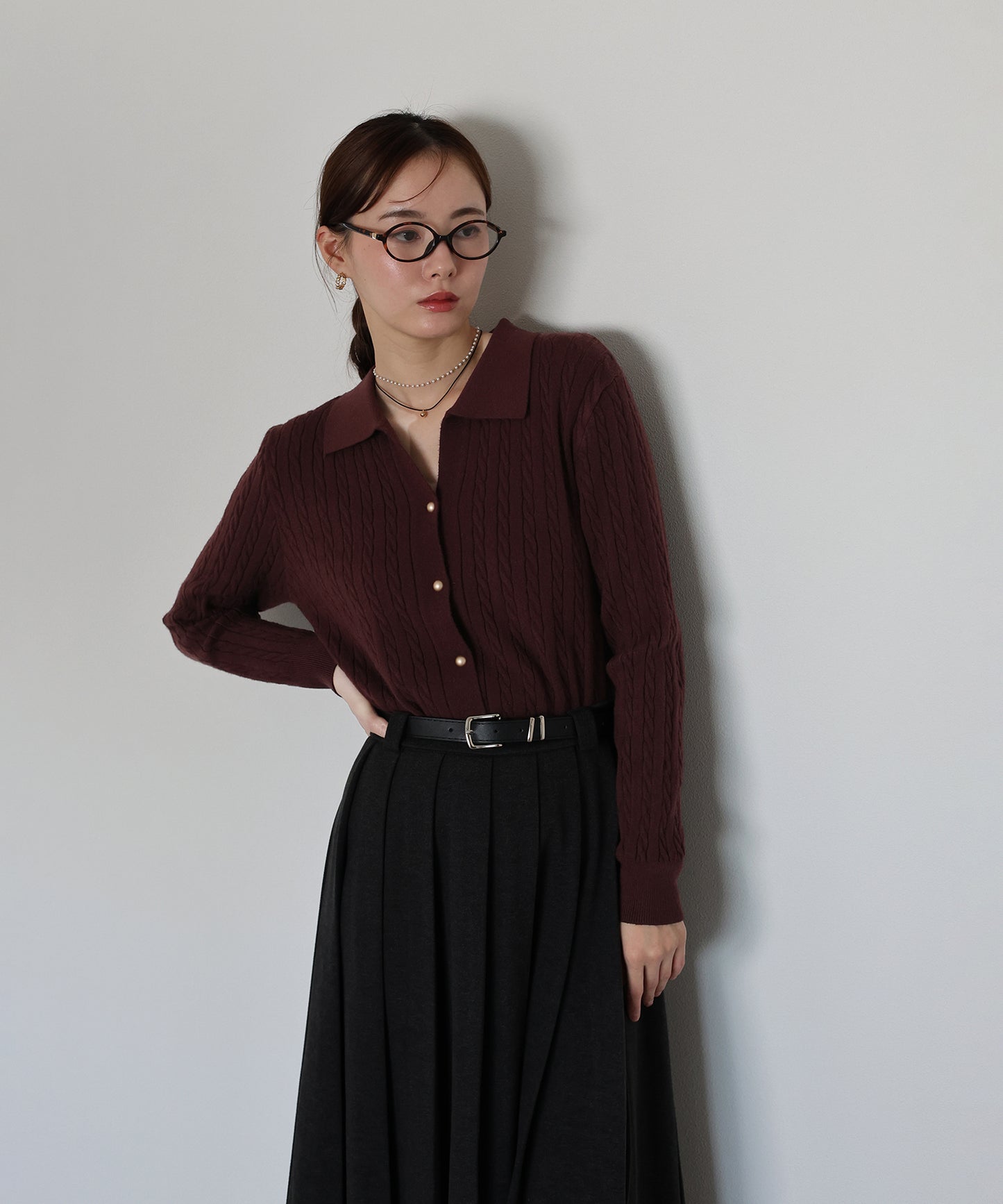 ゴールドボタンケーブルニットカーディガン[ J by blue ]