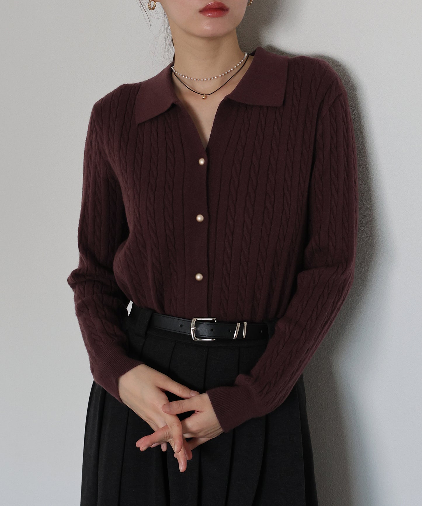 ゴールドボタンケーブルニットカーディガン[ J by blue ]