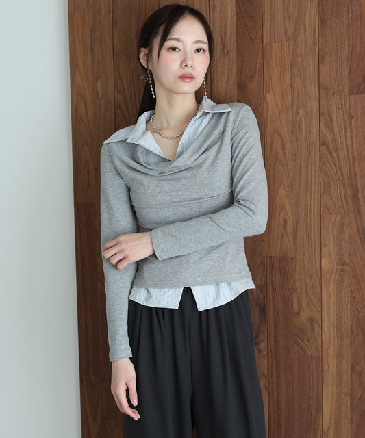 シャツレイヤードドレープトップス【ネコポス】