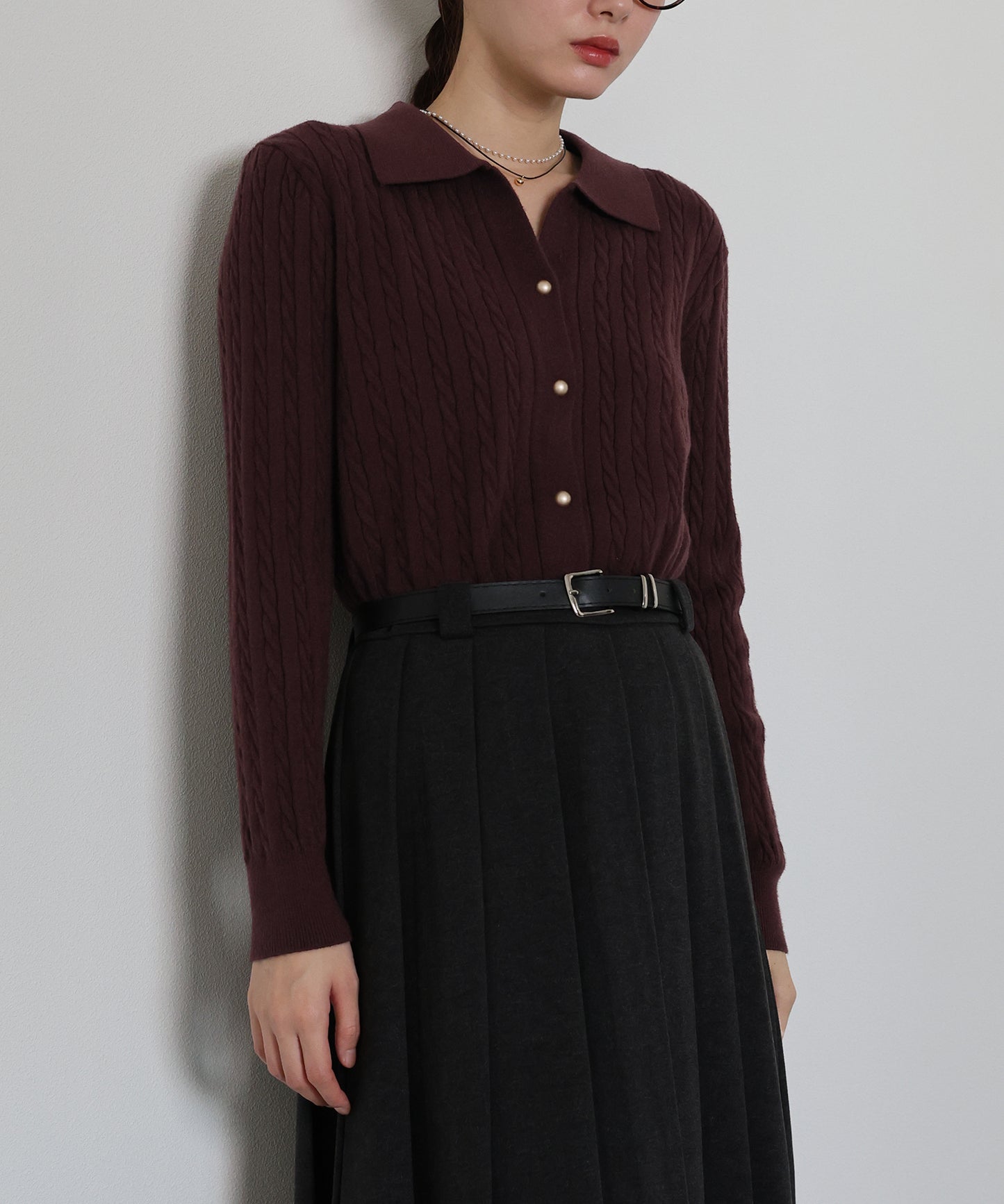 ゴールドボタンケーブルニットカーディガン[ J by blue ]